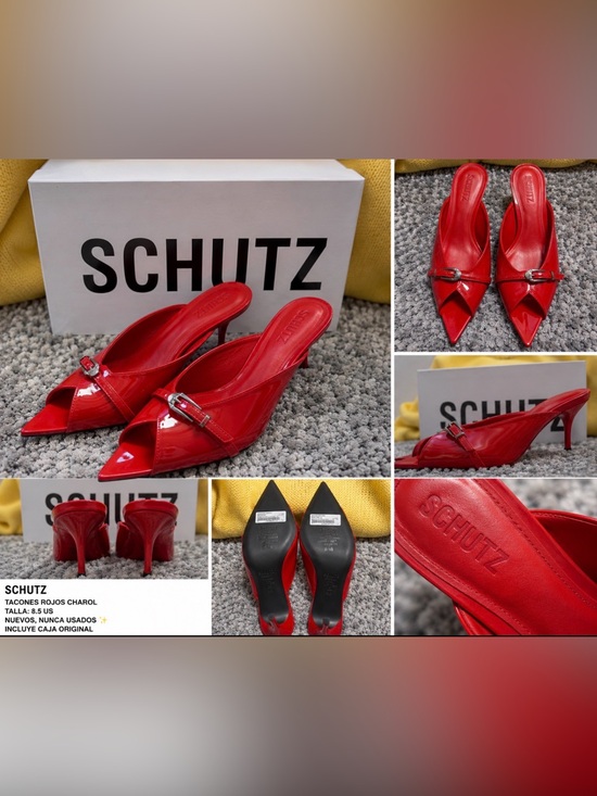 SCHUTZ Shoes - SCHUTZ Red Patent Pointed Slip-On Mules with Silver Buckle